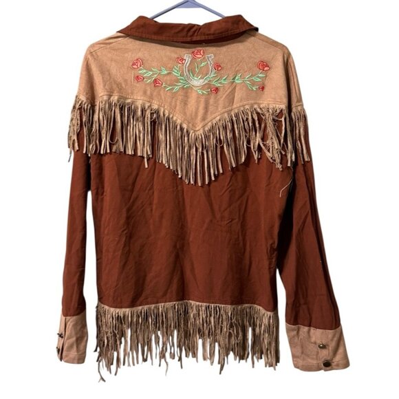 John Moon Shirt Women Medium Brown Texas‎ Western Floral Fringed Cowgirl Rodeo - Picture 2 of 11